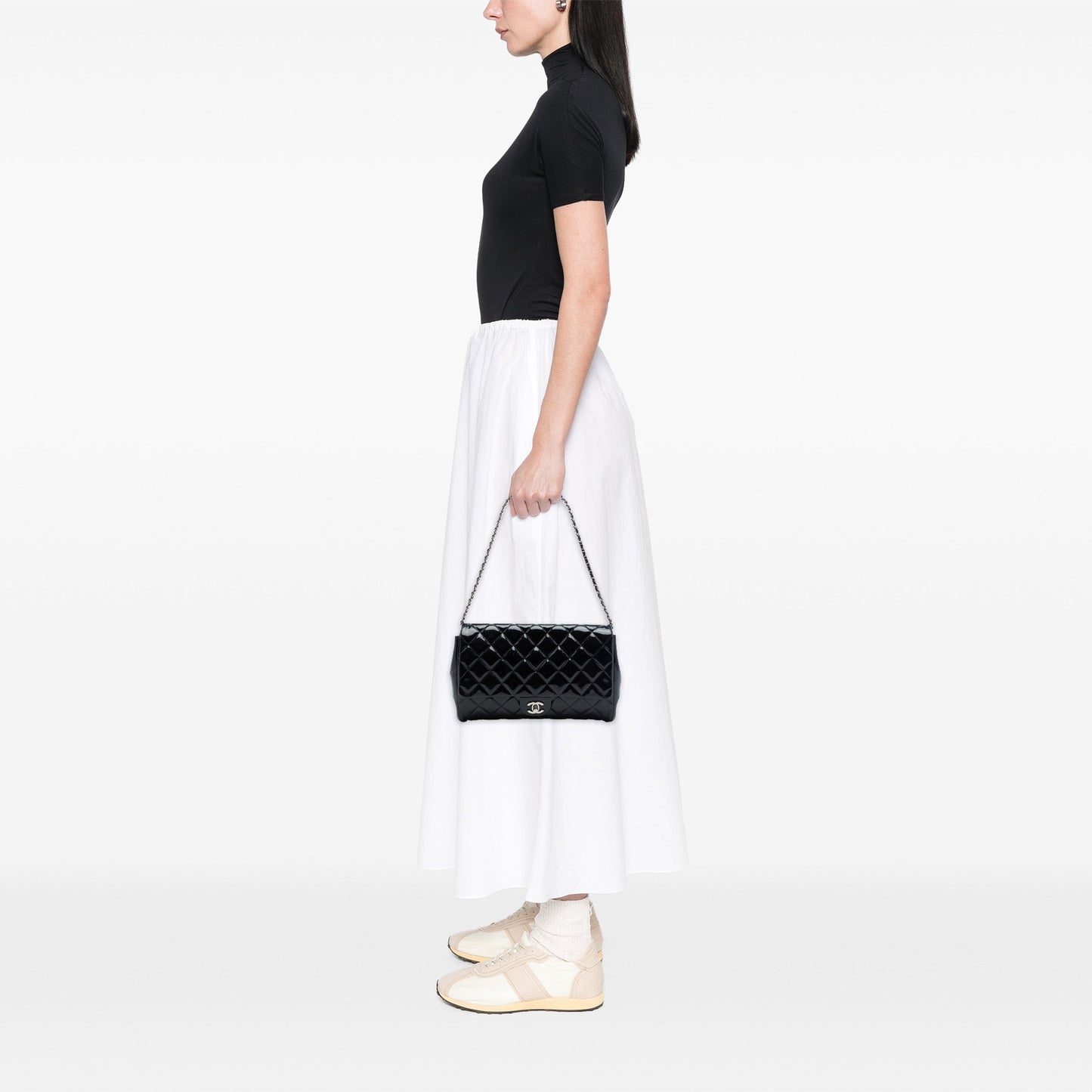 Chanel CC Quilted Patent Flap Clutch with Chain