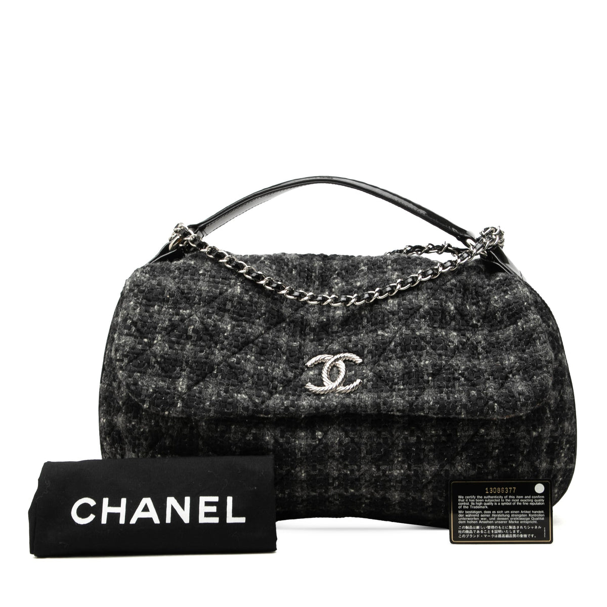 Chanel CC Tweed Top Handle Flap — Black