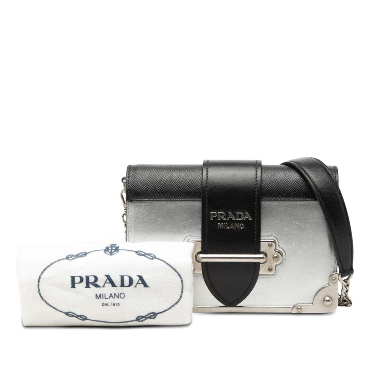 Prada Saffiano Trimmed Metallic Vitello Cahier Bag