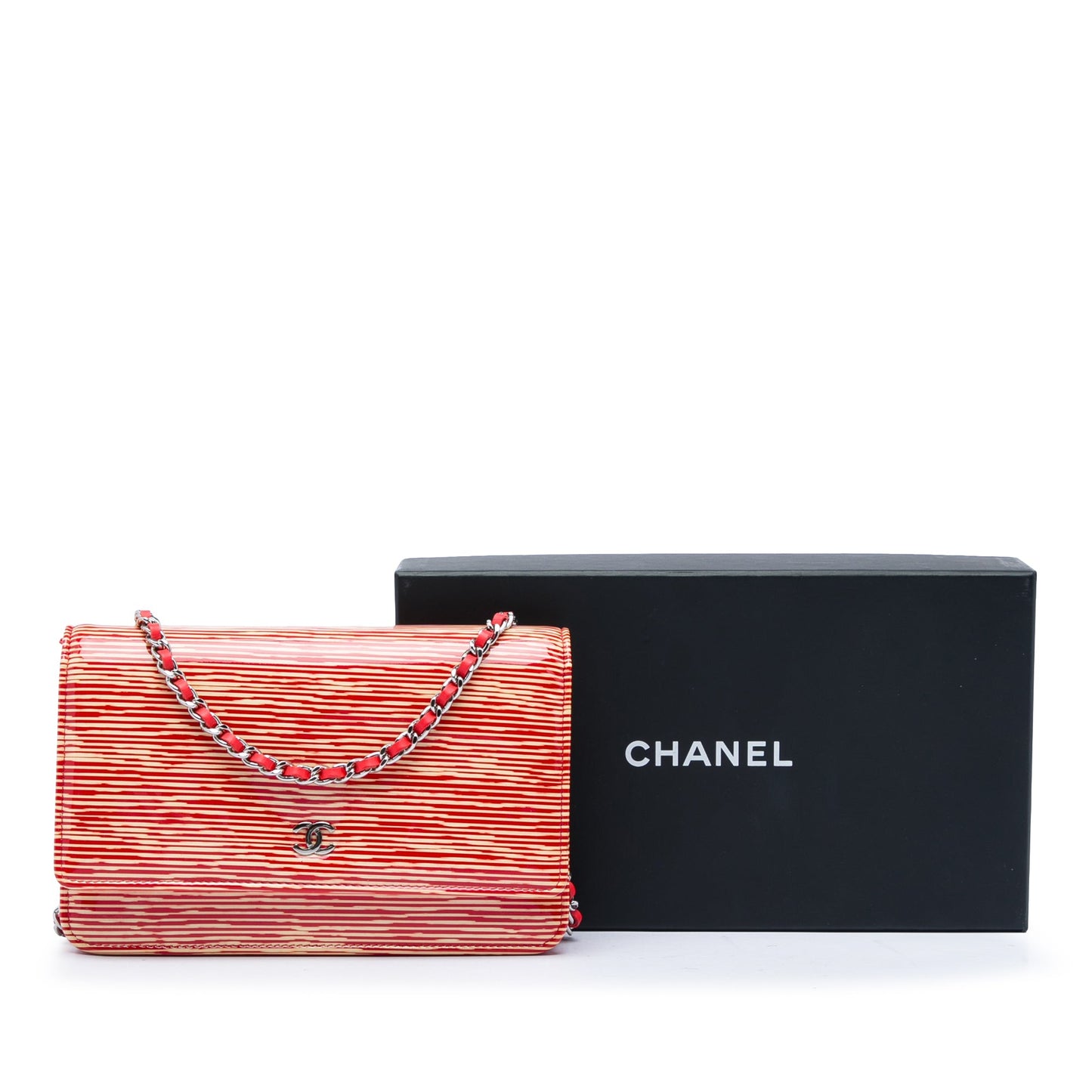 Chanel CC Striped Patent Wallet On Chain