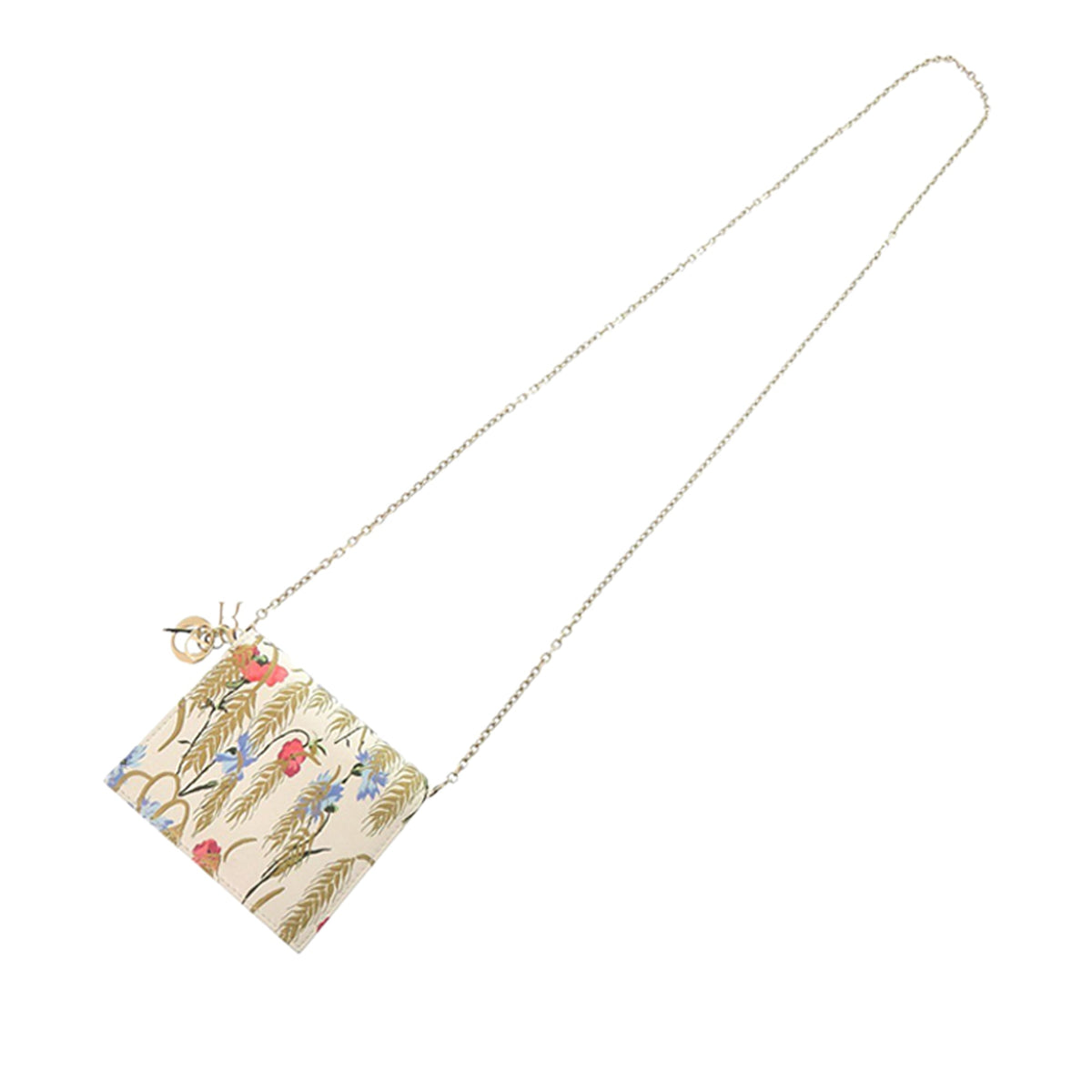 Dior Calfskin Hibiscus Card Holder with Chain