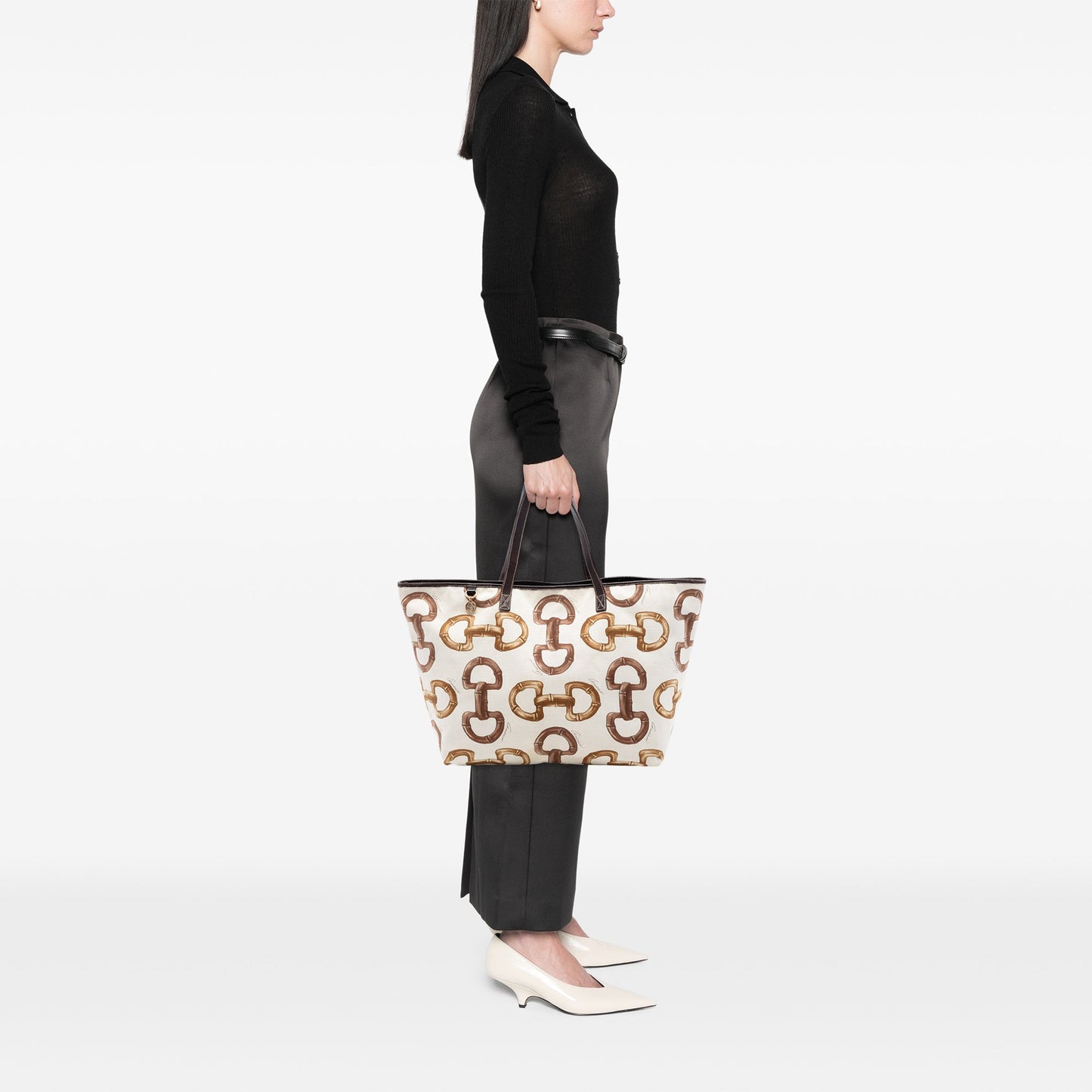 Gucci Printed Canvas Bamboo Horsebit Tote