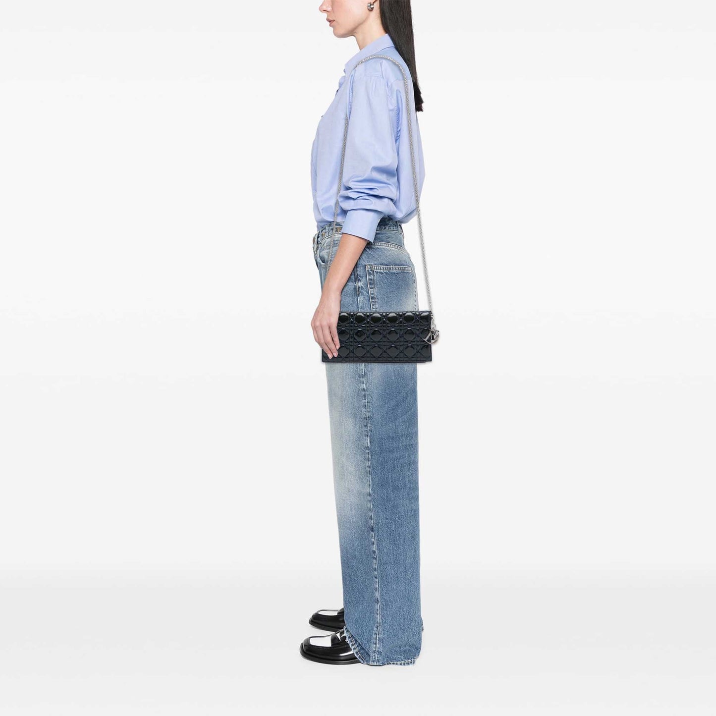 Dior Patent Cannage Lady Dior Clutch with Chain