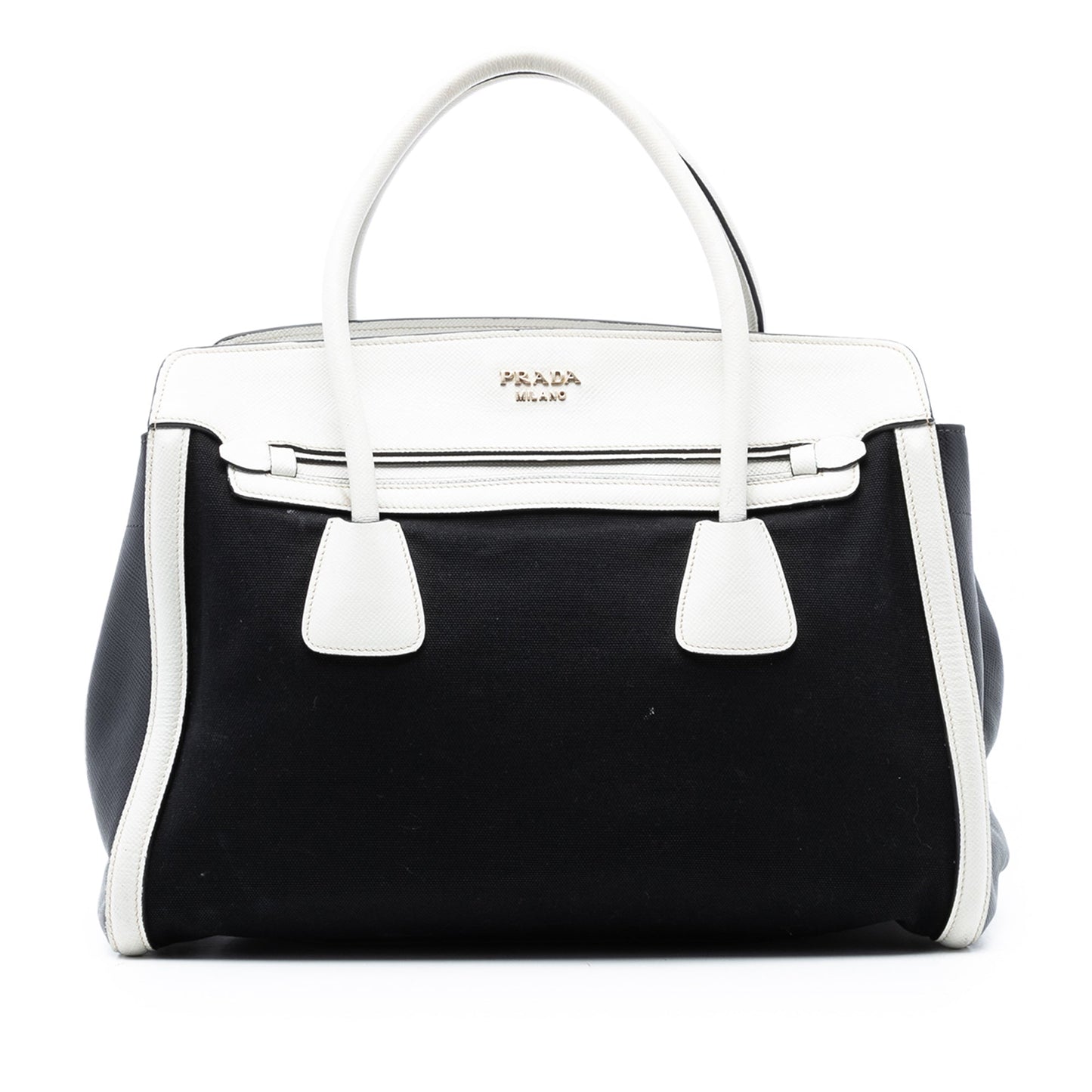 Prada Bicolor Saffiano Cuir Trimmed Canvas Satchel