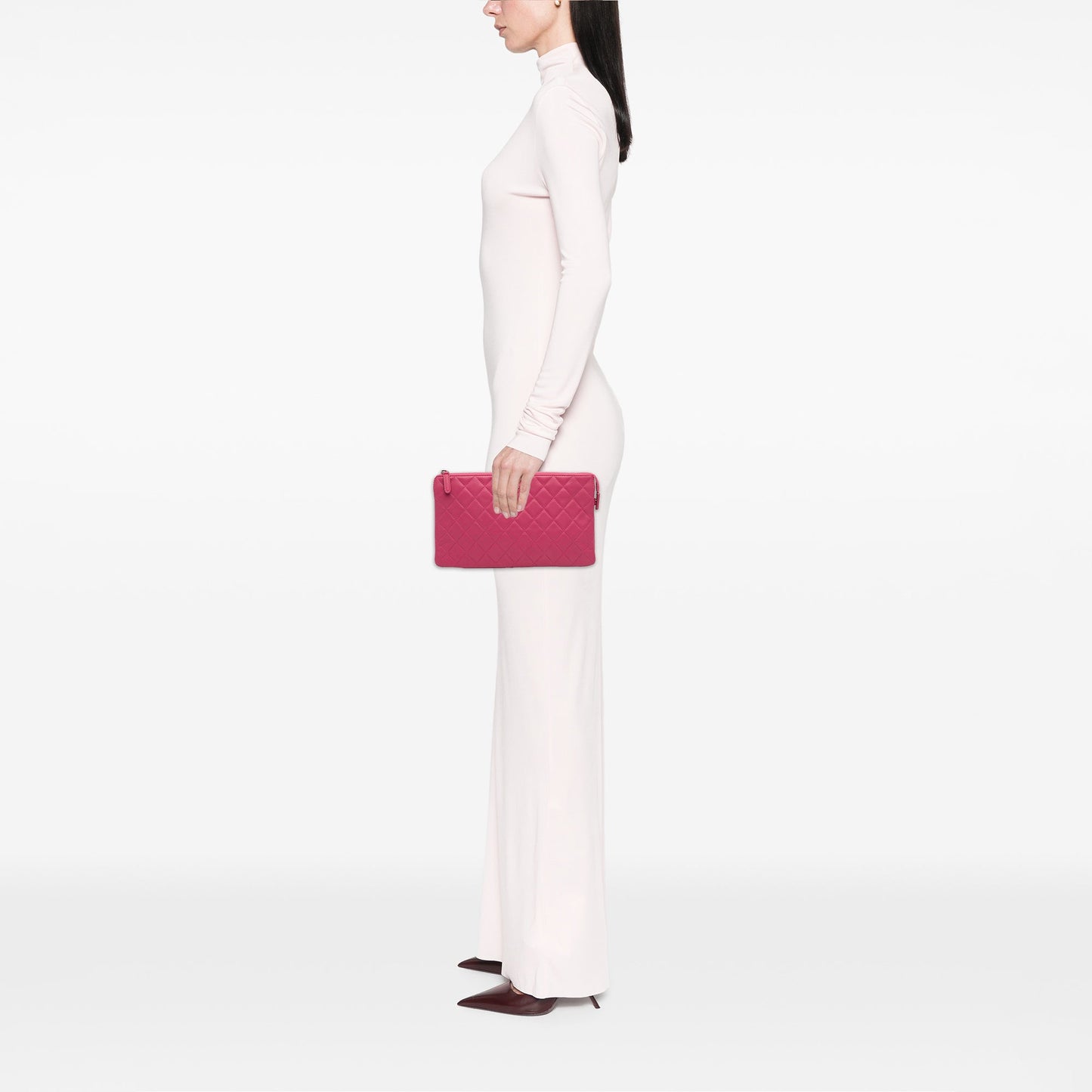 Chanel Quilted Caviar CC Enamel Double Zip Clutch