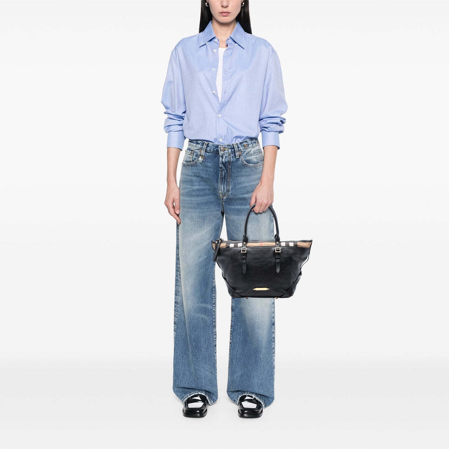 Burberry Small House Check Trimmed Leather Salisbury Tote
