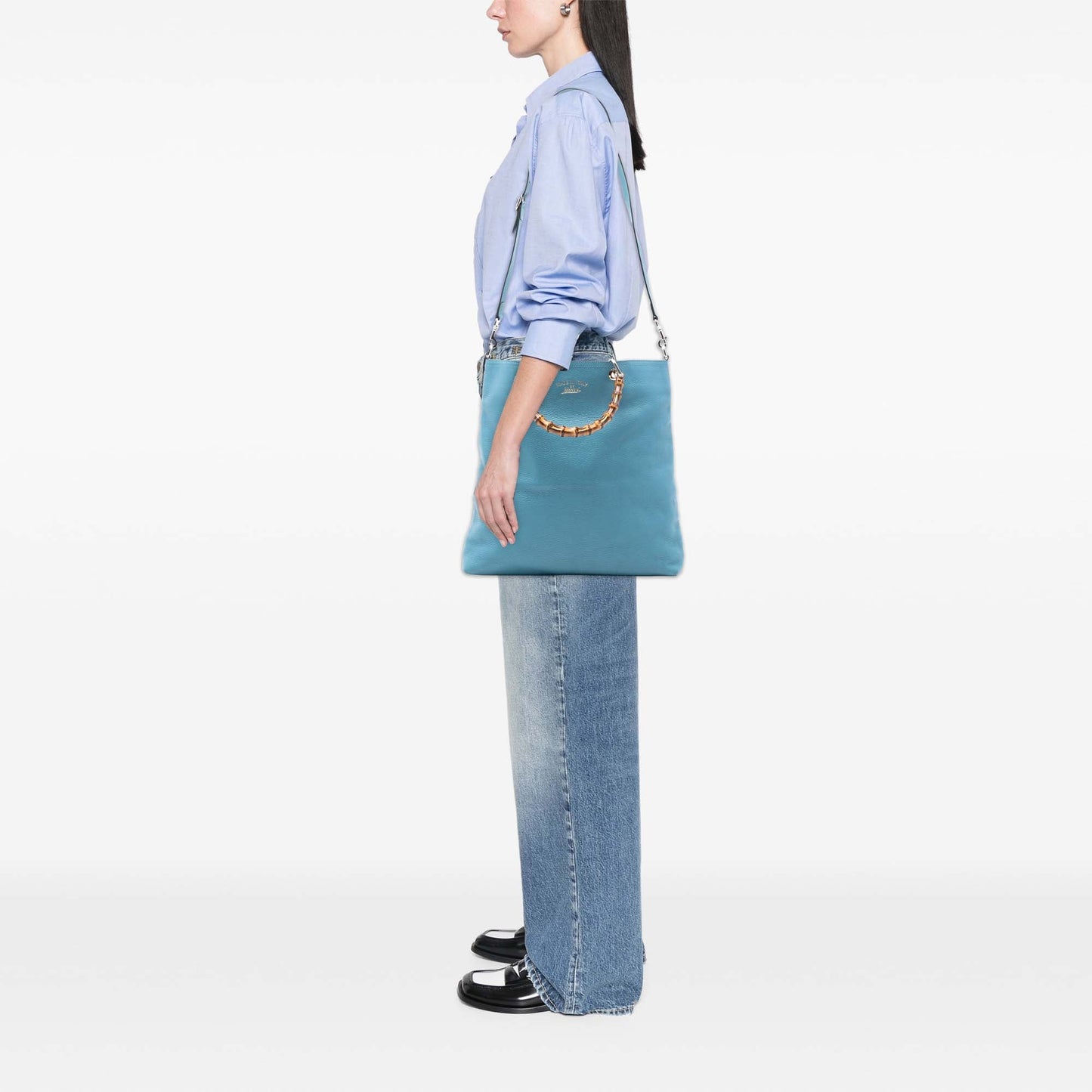 Tall Leather Bamboo Shopper Tote