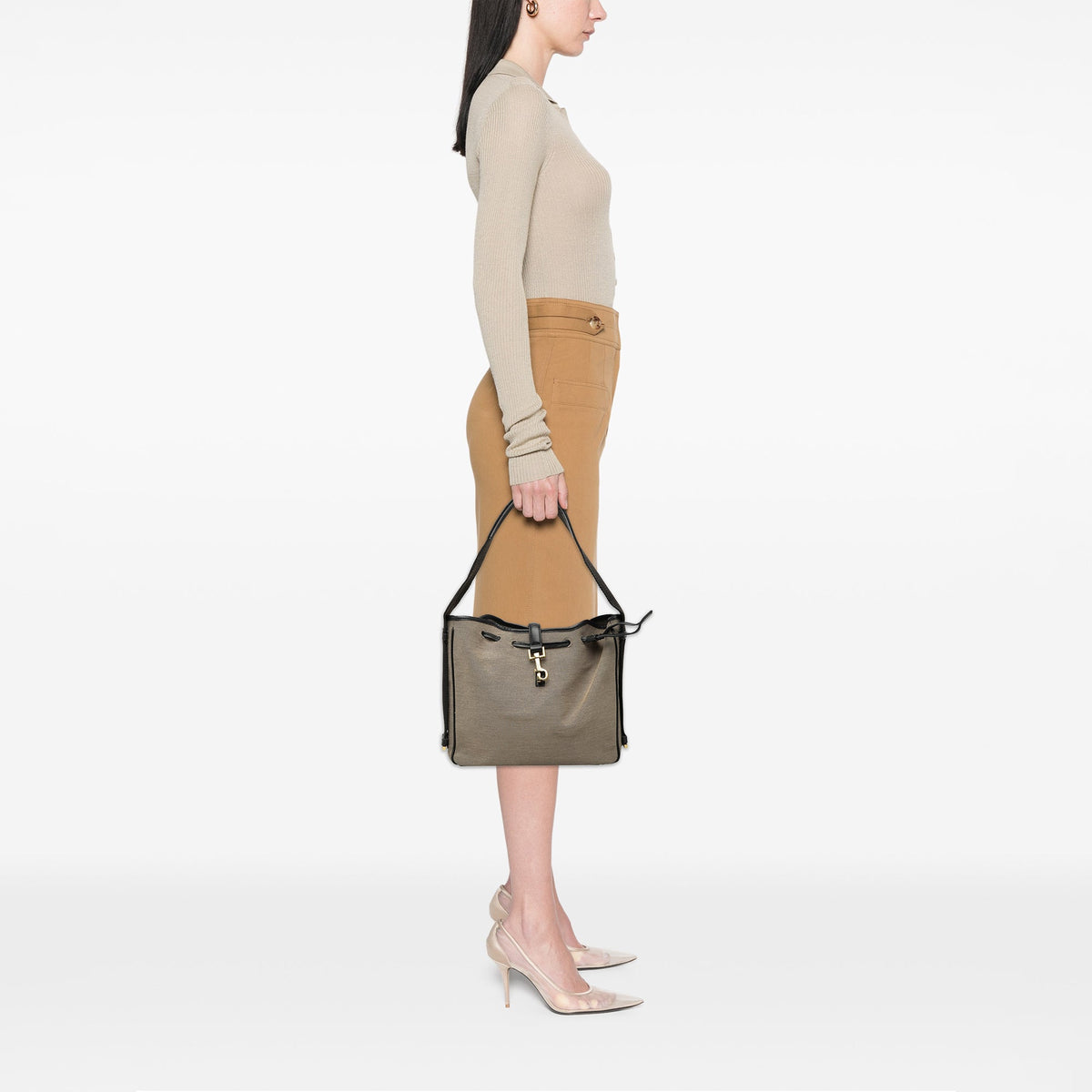 Gucci Canvas Drawstring Shoulder Bag