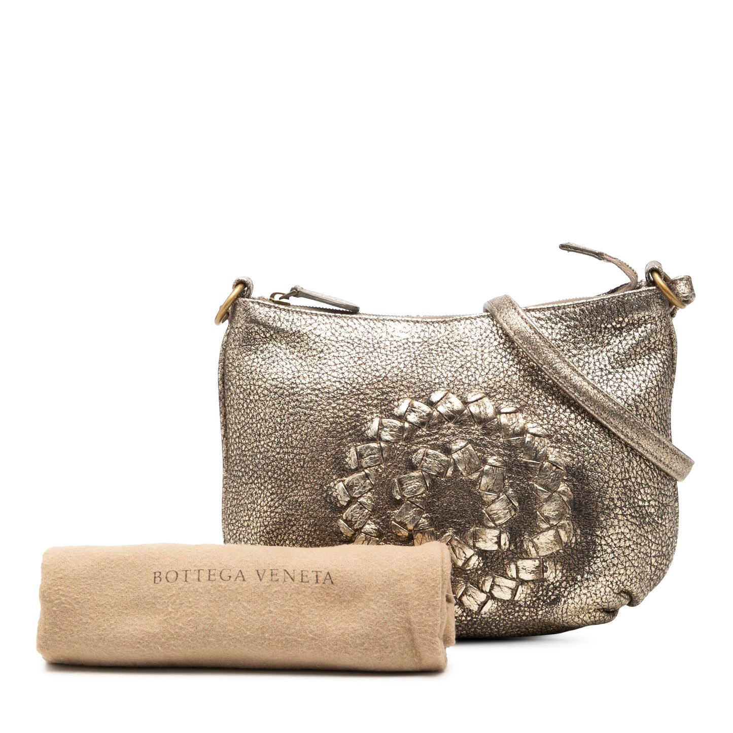 Bottega Veneta Metallic Intrecciato Trimmed Cervo Deerskin Illusion Shoulder Bag
