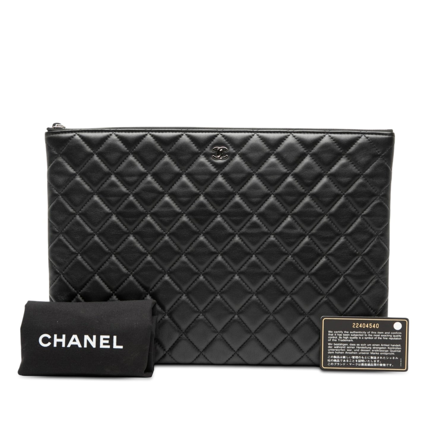 Chanel Large Quilted Lambskin Double Stitch O Case Clutch