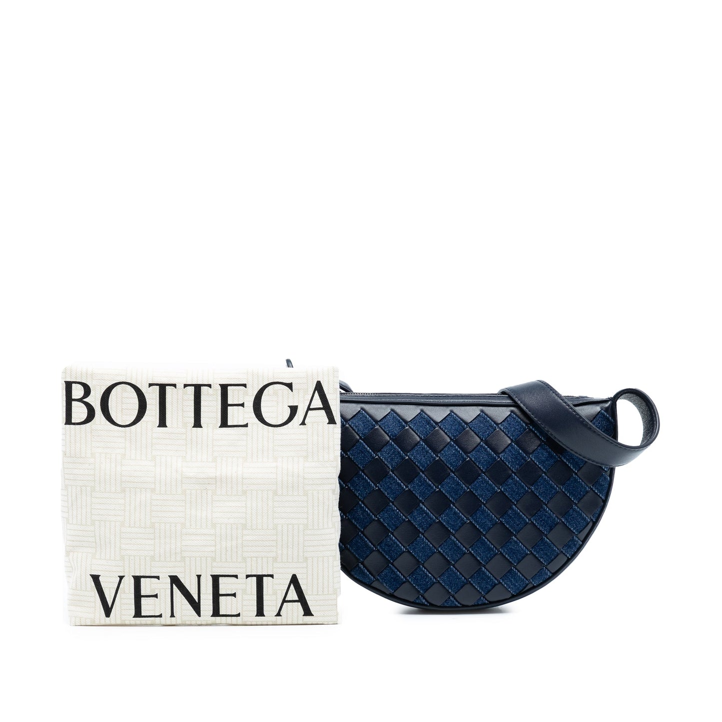 Bottega Veneta Mini Leather and Denim Intrecciato Sunrise Hobo