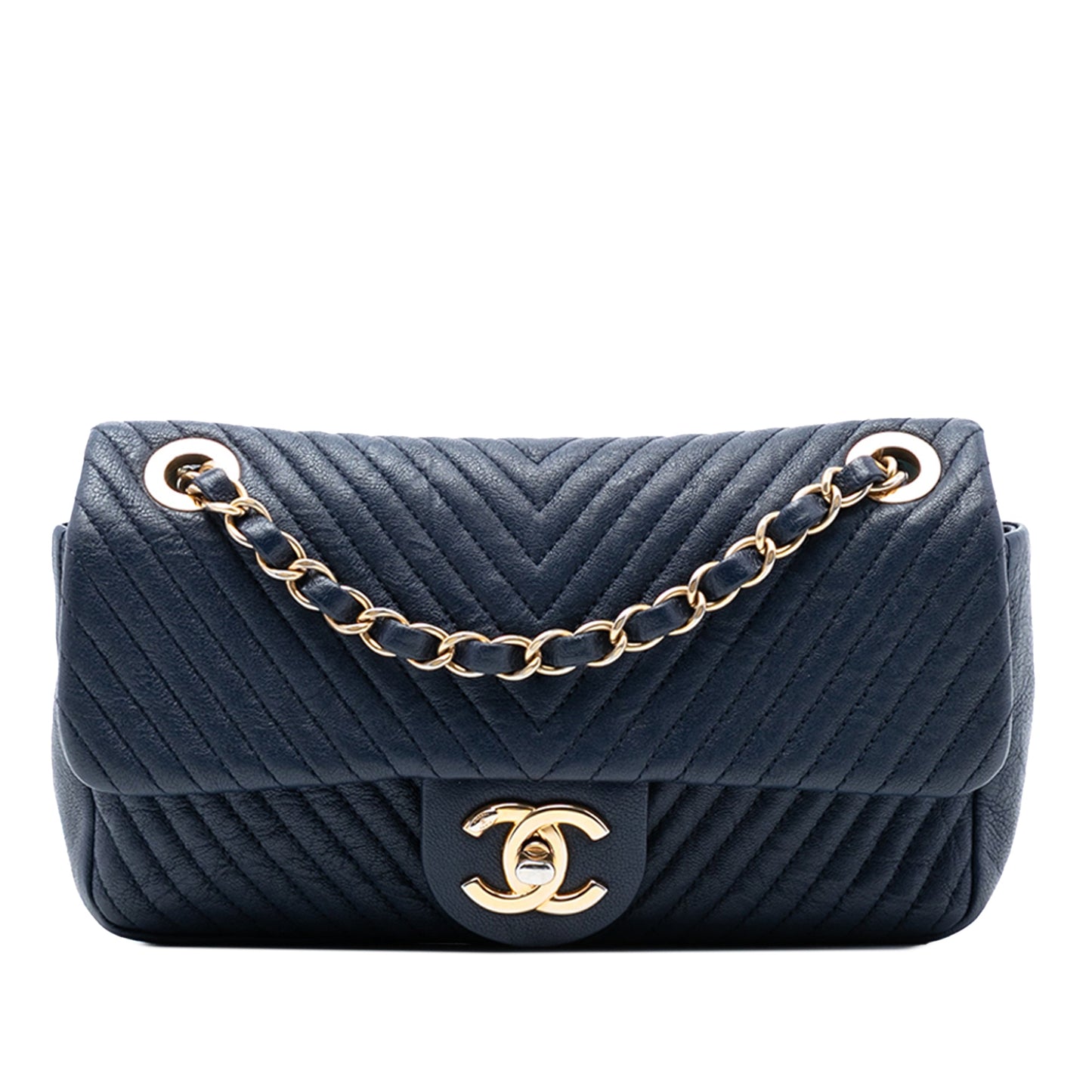 Chanel Small Chevron Wrinkled Calfskin Medallion Charm Surpique Flap