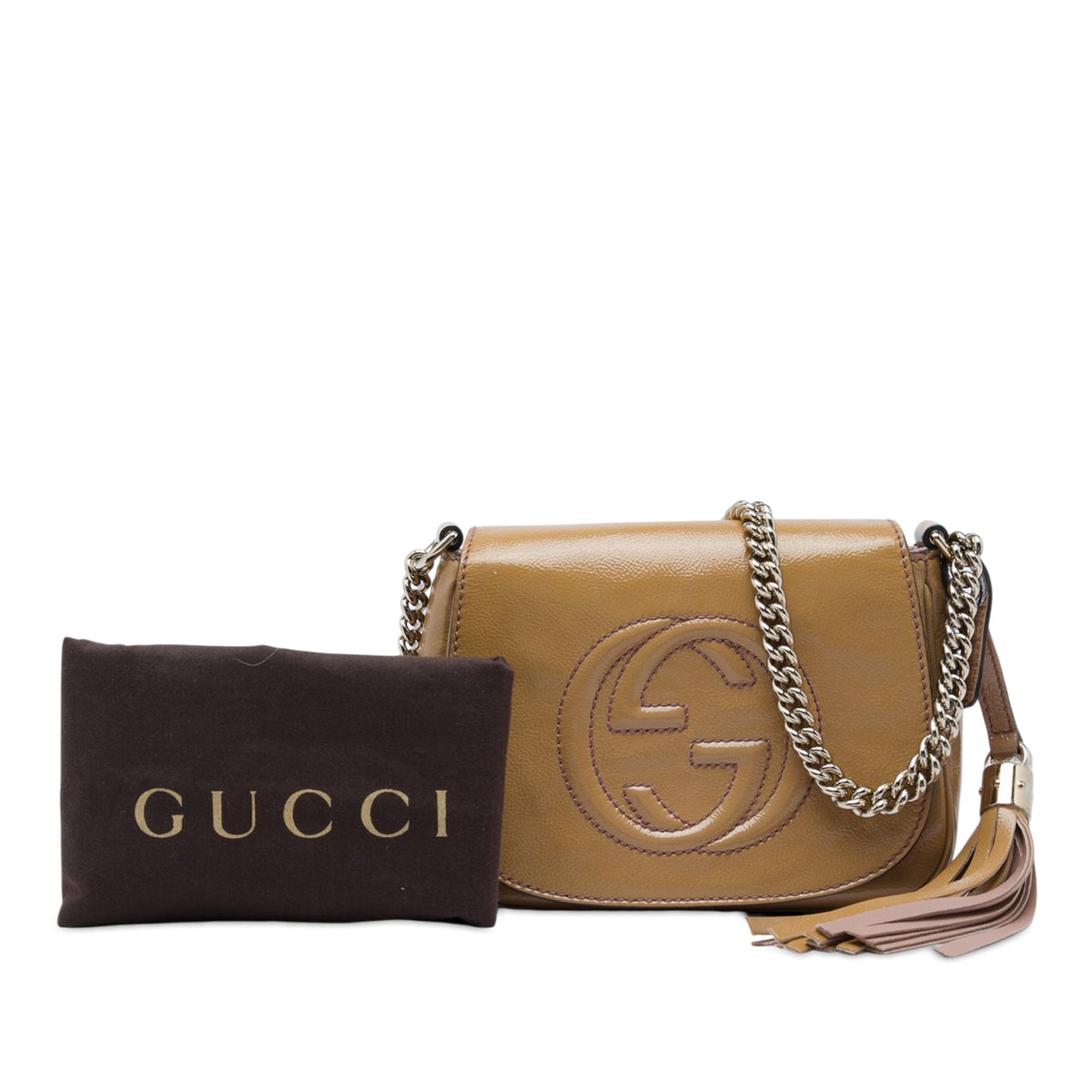 Gucci Small Patent Soho Chain Flap Crossbody — Brown