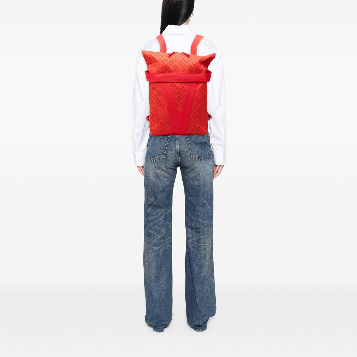 Bottega Veneta Rubber Intrecciato Buffer Backpack — Red