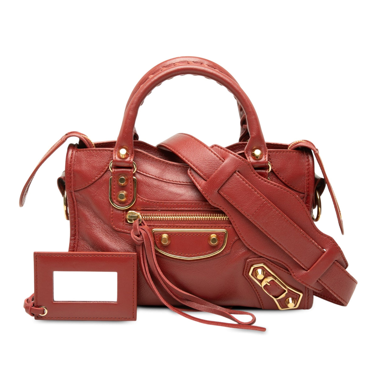 Balenciaga Mini Goatskin Motocross Classic Metallic Edge City Satchel