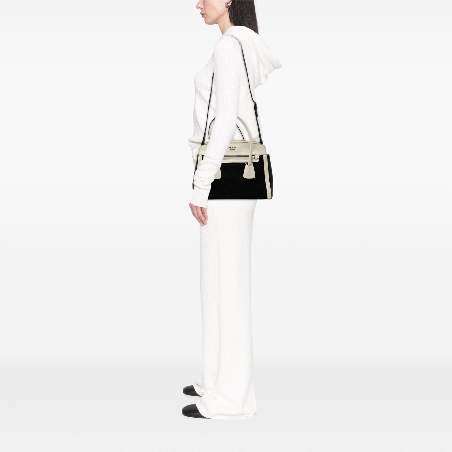 Prada Bicolor Saffiano Cuir Trimmed Canvas Satchel