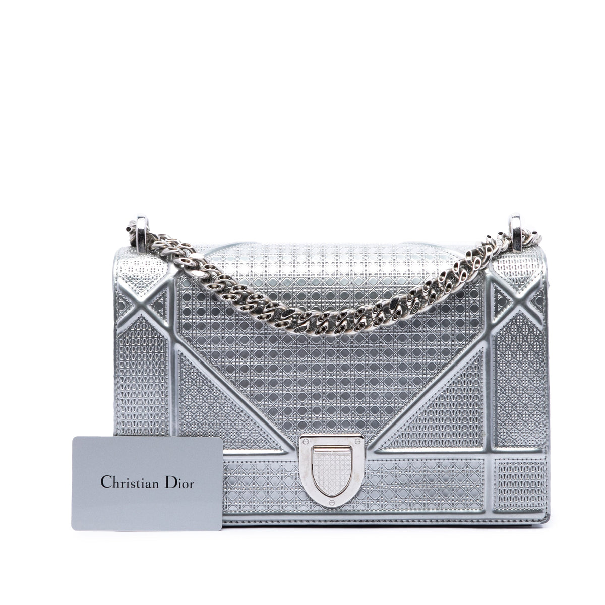 Dior Microcannage Patent Diorama Crossbody Bag — Silver