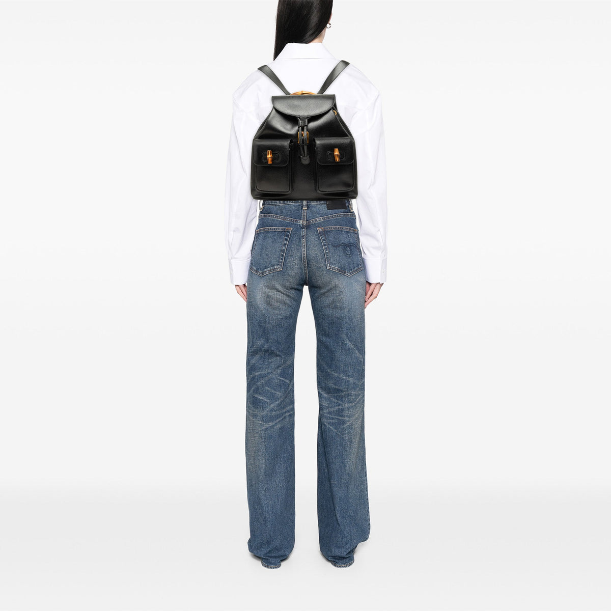 Gucci Large Calfskin Bamboo Drawstring Backpack — Black