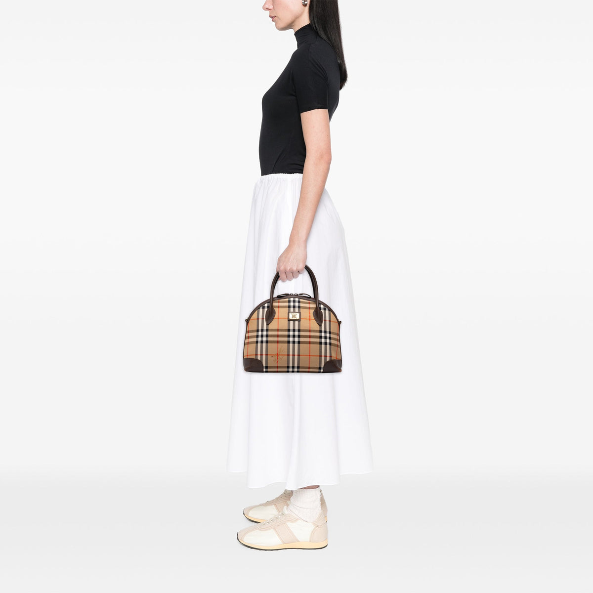 Burberry Haymarket Check Canvas Dome Satchel — Beige