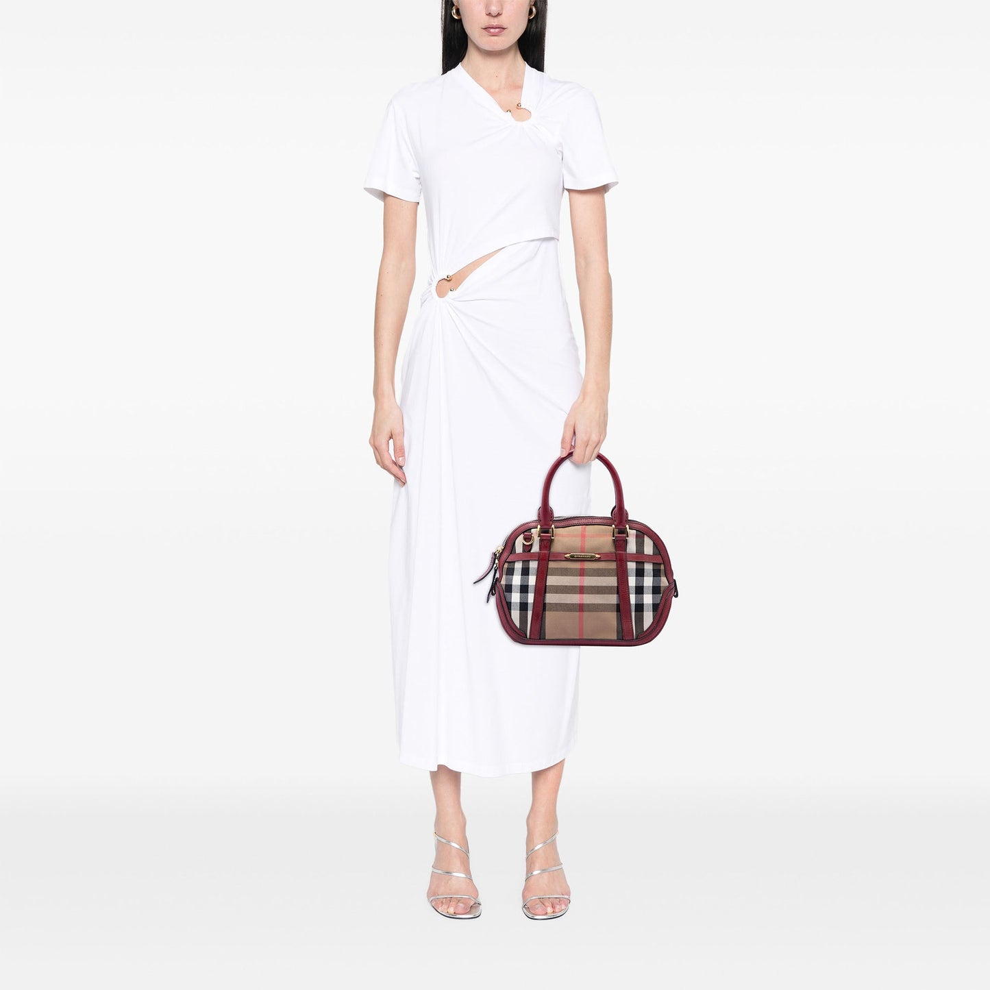 Burberry Small Leather Trimmed House Check Canvas Bridle Orchard Satchel
