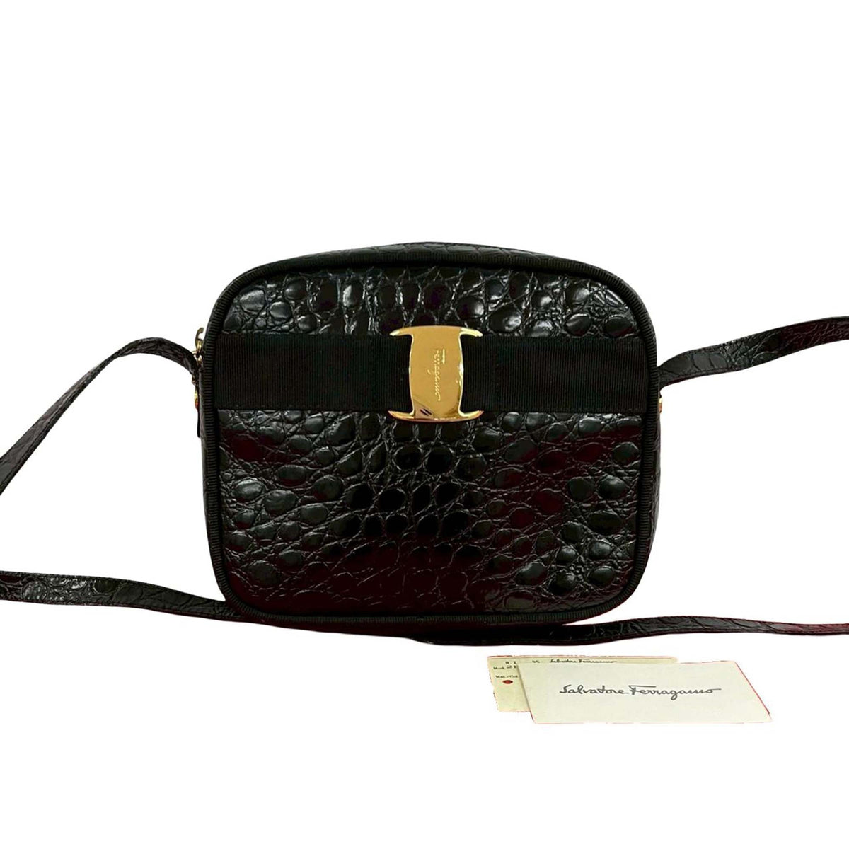 Ferragamo Croc Embossed Leather Vara Crossbody