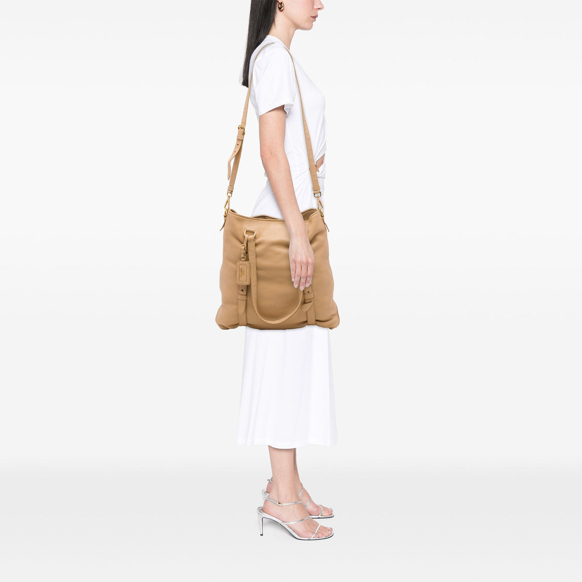Prada Vitello Daino Open Convertible Tote — Beige