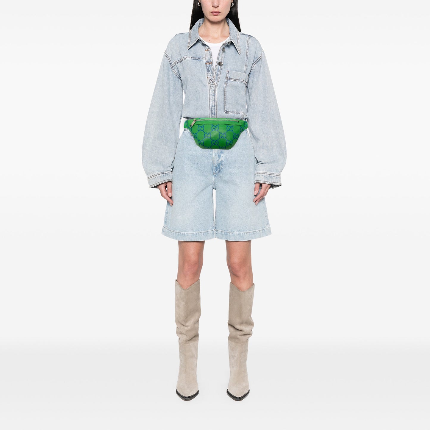 Gucci Bicolor GG Embossed Perforated Calfskin Belt Bag