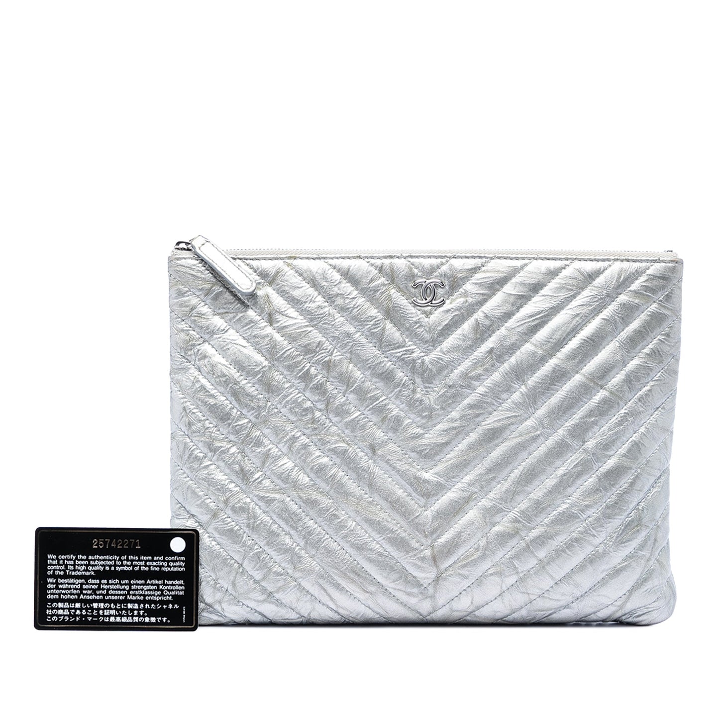 Chanel Medium Chevron Metallic Aged Calfskin O Case Clutch
