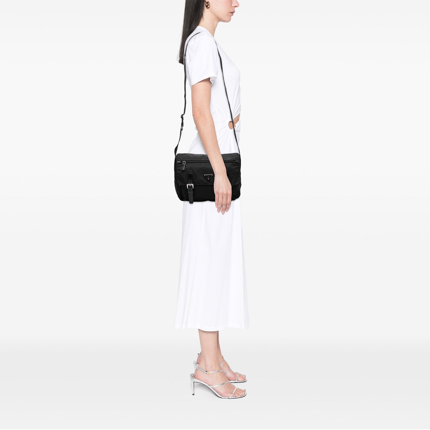 Prada Tessuto Zip Double Buckle Messenger Bag