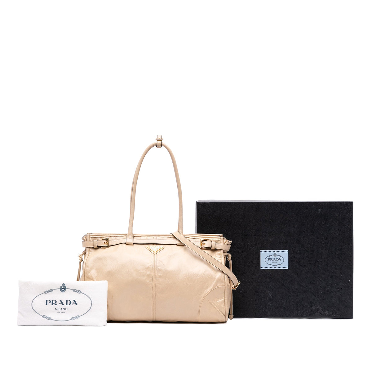 Prada Large Naplak Calfskin Bonnie Satchel — Beige