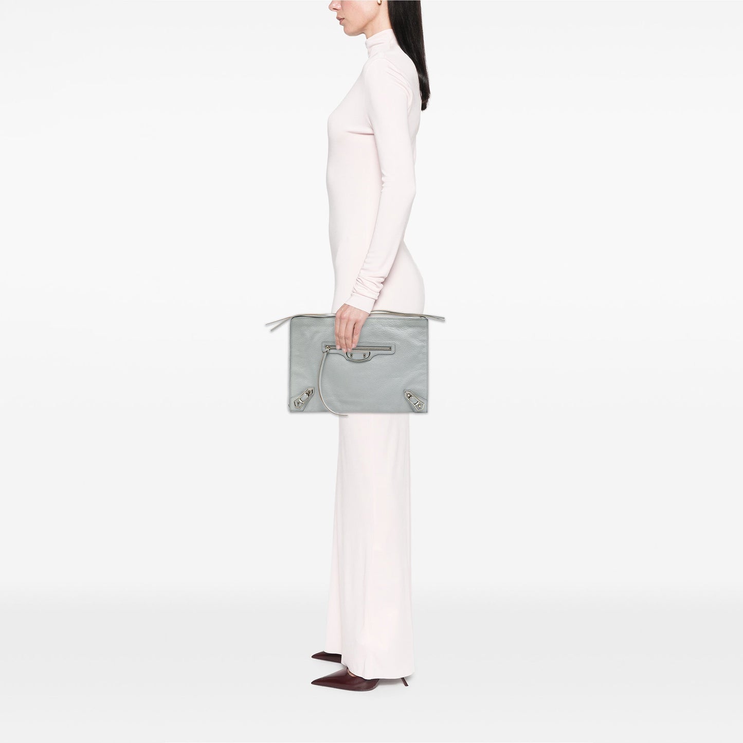 Balenciaga Calfskin Motocross Classic Zip Around Flat Clutch