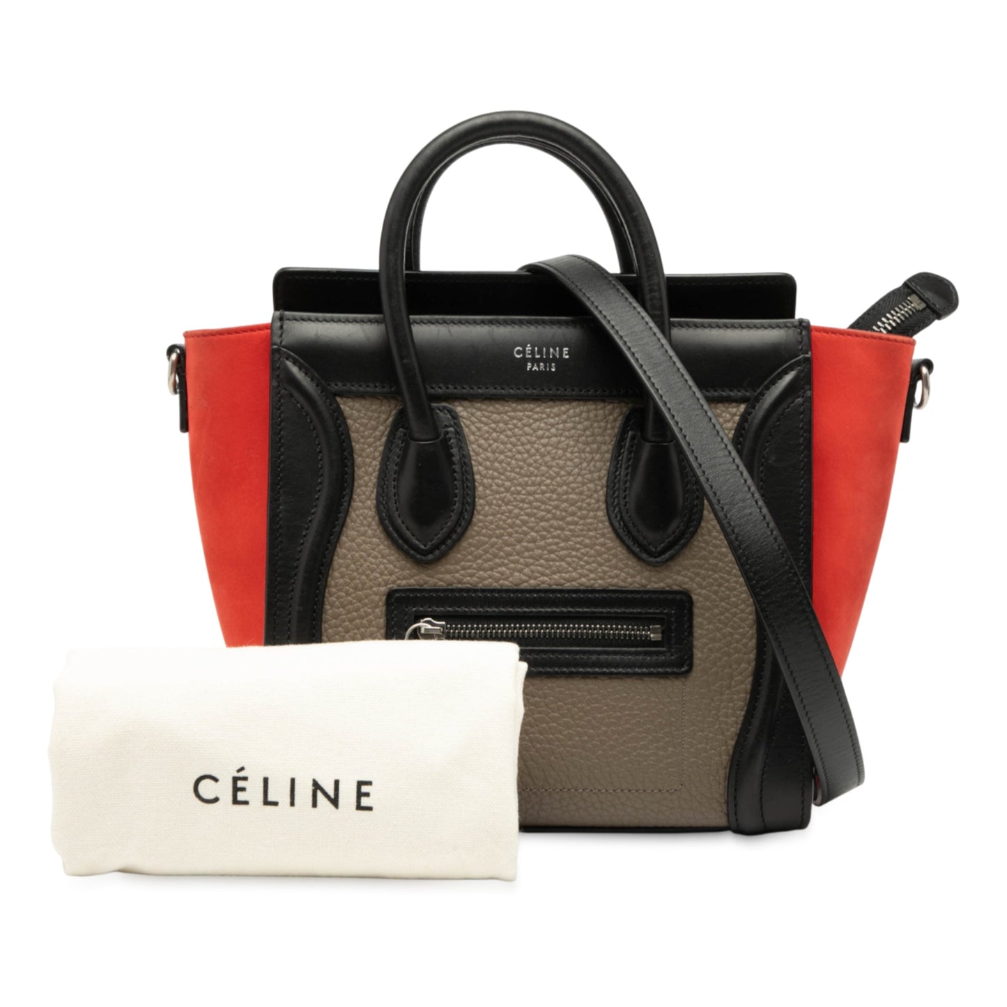 Celine Nano Tricolor Nubuck and Drummed Calfskin Luggage Tote