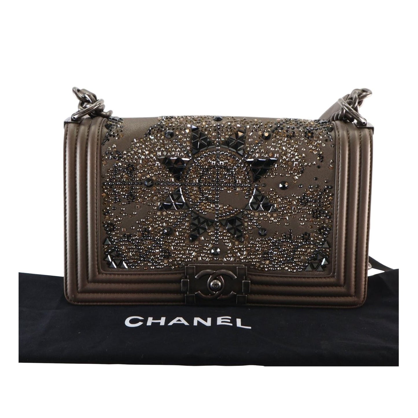 Chanel Old Medium Metallic Goatskin Crystal Boy Flap