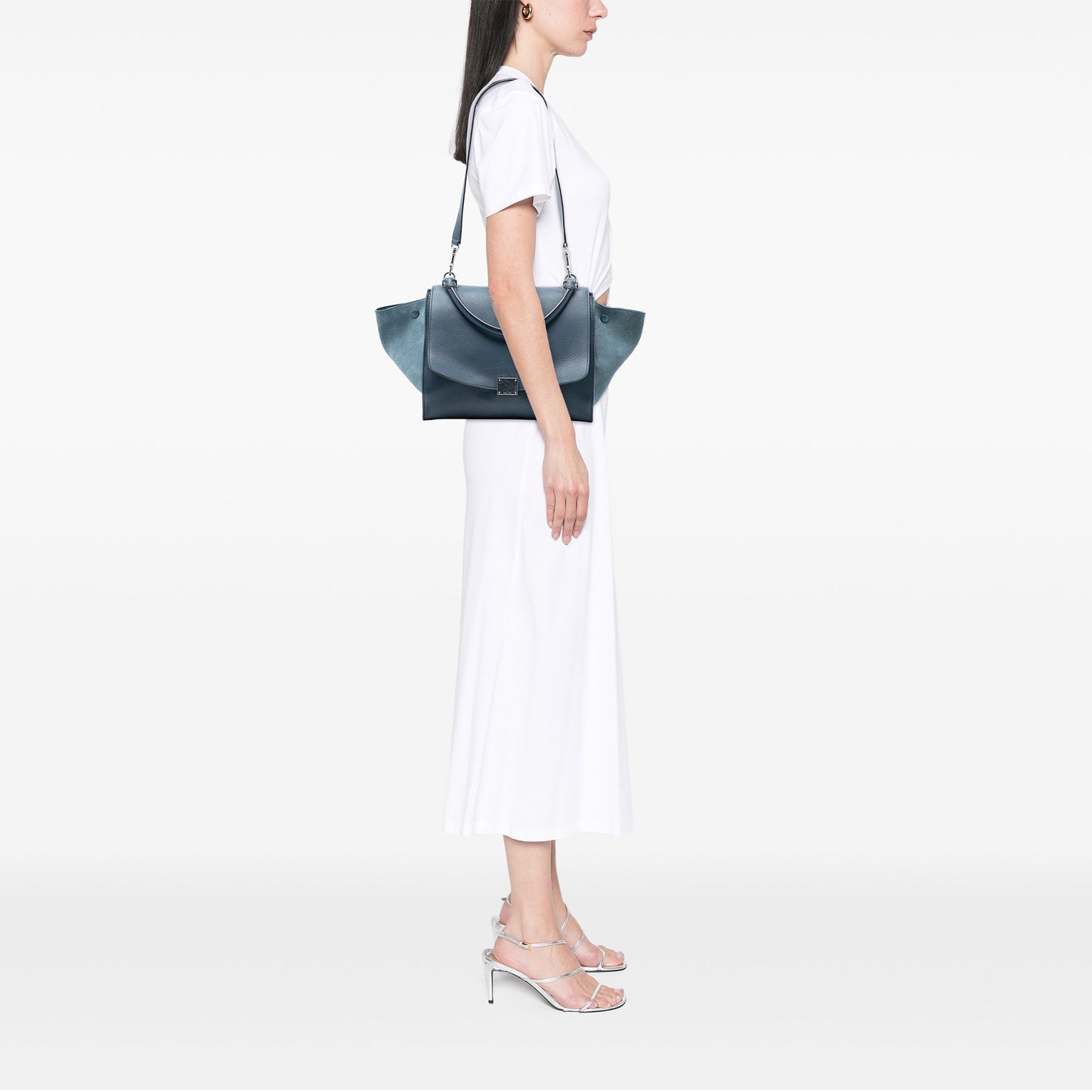 Celine Medium Calfskin and Suede Trapeze Satchel