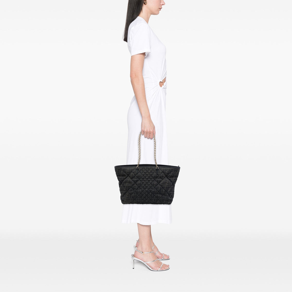 Fendi Medium Quilted Zucca Canvas Chain Roll Tote