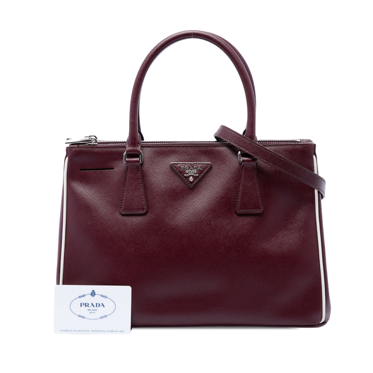 Prada Small Saffiano Lux Galleria Double Zip Satchel — Red