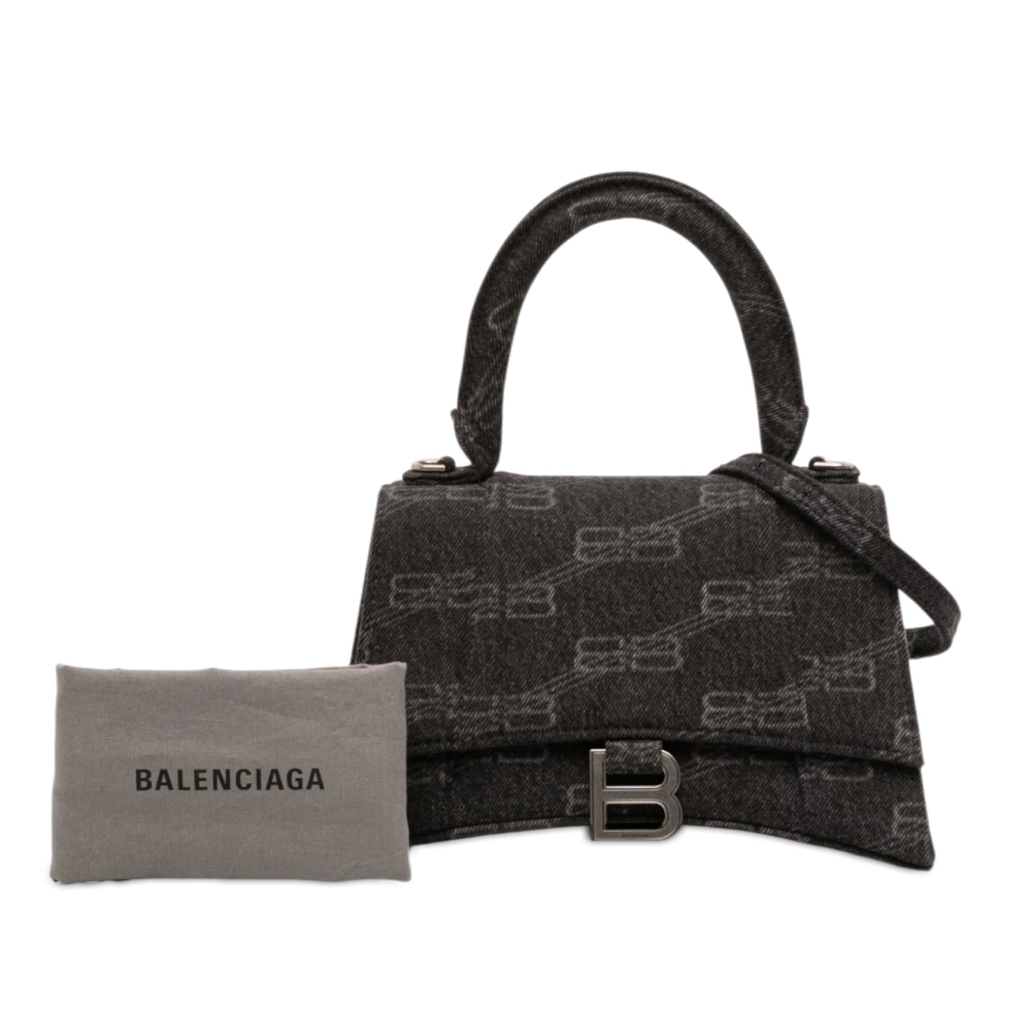 Balenciaga Small BB Monogram Denim Hourglass Top Handle Bag