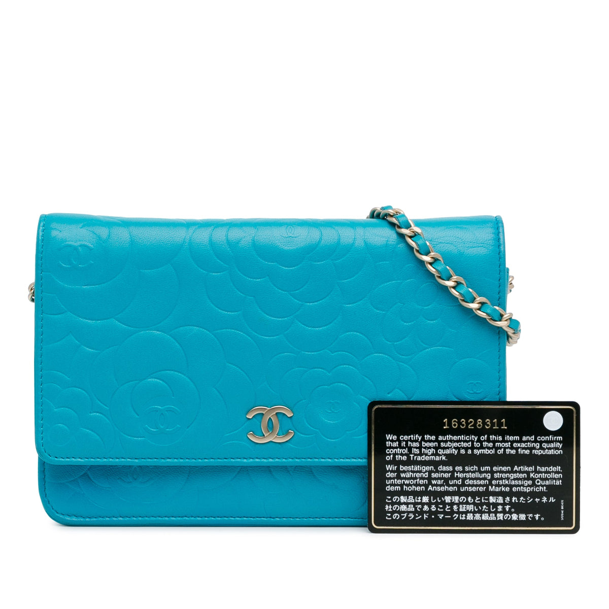 Chanel CC Embossed Lambskin Camellia Wallet On Chain