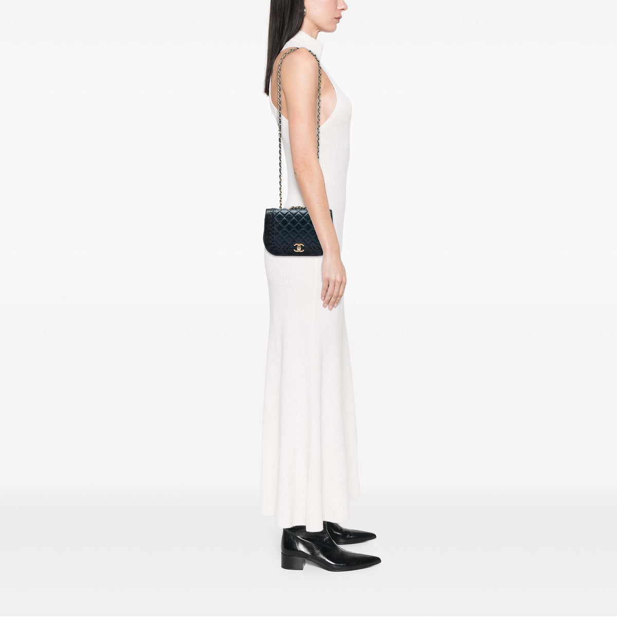Chanel Small CC Quilted Bicolor Lambskin Braided Saddle Flap