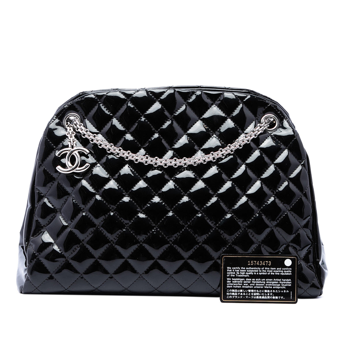 Chanel Large Quilted Patent Just Mademoiselle Bowling Bag — Black