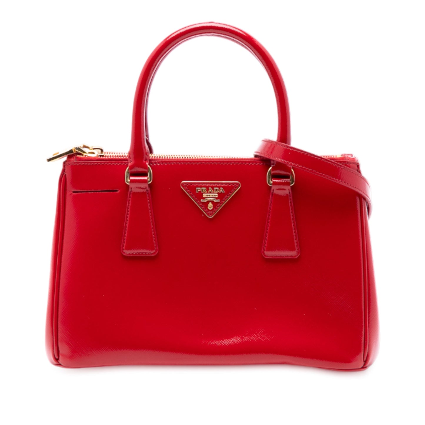 Prada Mini Saffiano Vernice Galleria Double Zip Satchel