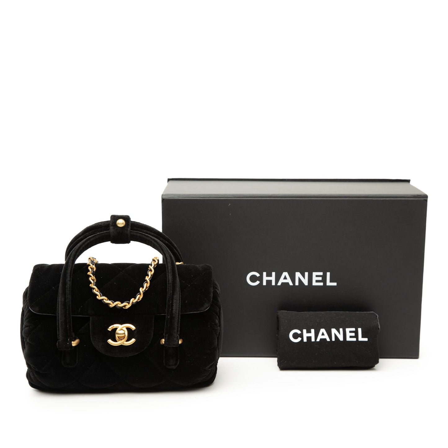 Chanel Mini Quilted Velvet Top Handle Flap