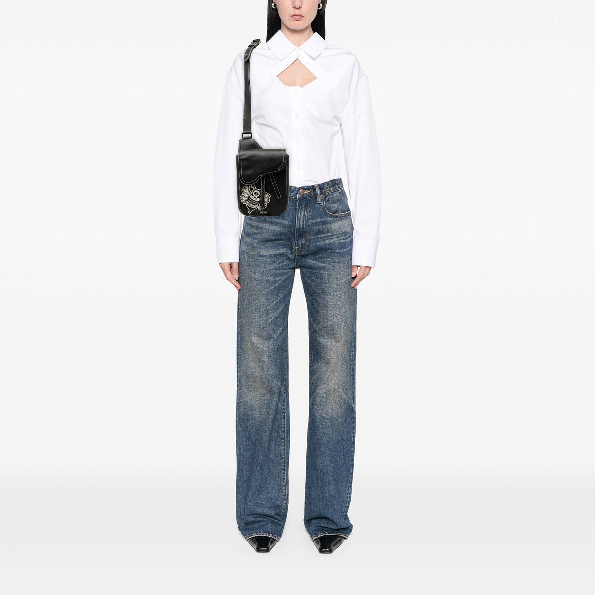 Dior Stussy Bee Applique Calfskin Saddle Crossbody