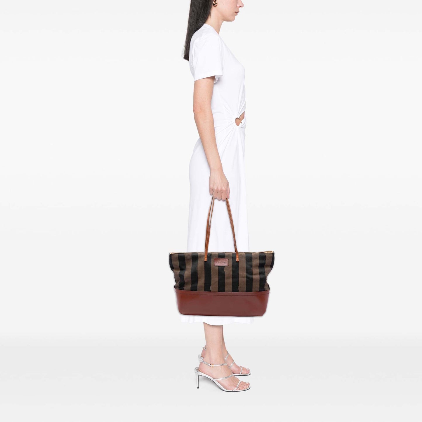 Fendi Medium Pequin Canvas Roll Tote