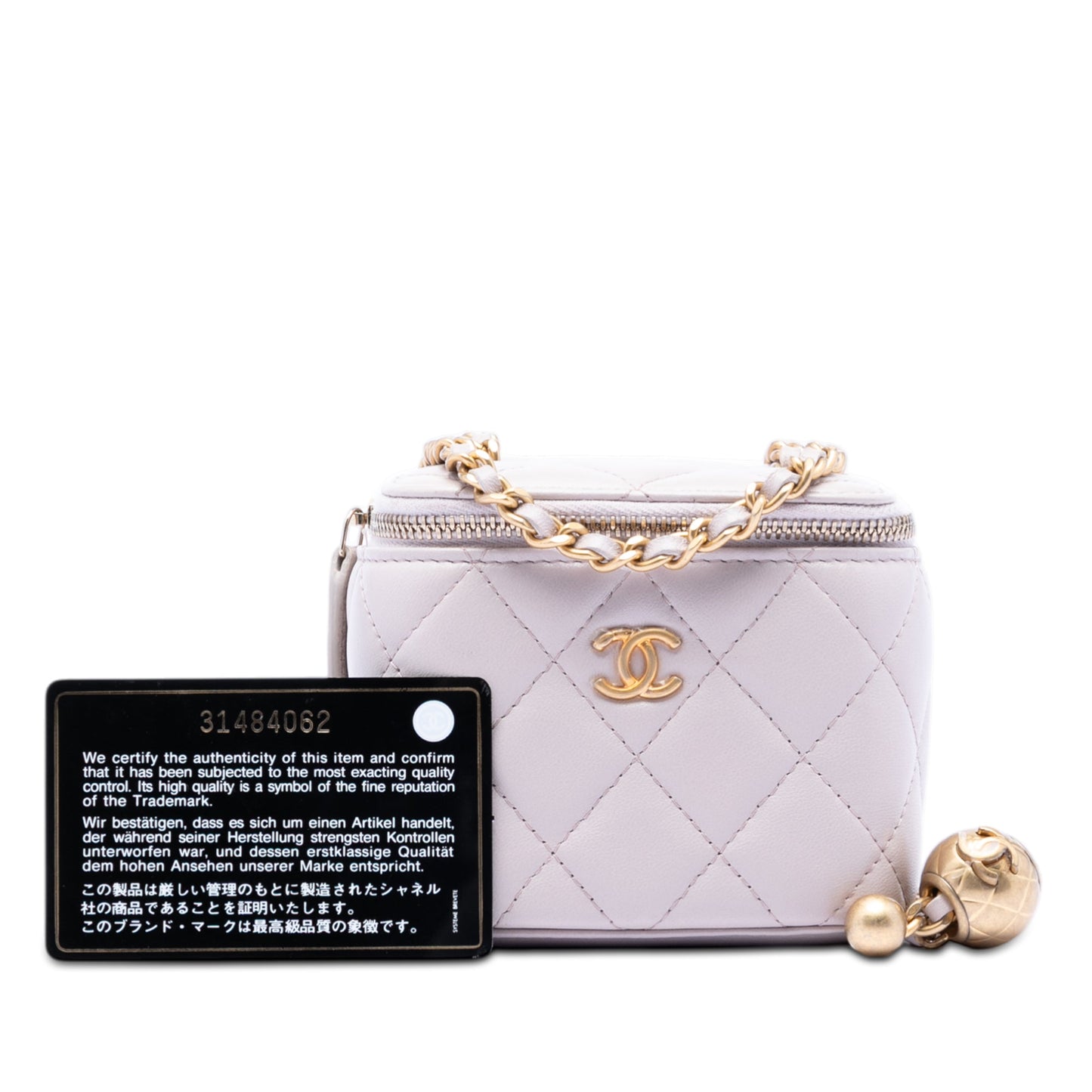 Chanel Mini Quilted Lambskin Pearl Crush Vanity Case With Chain