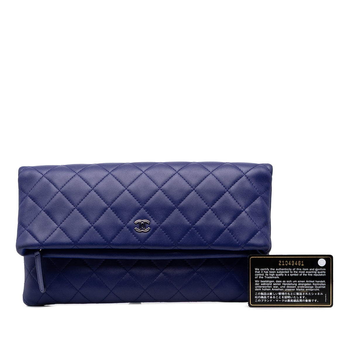 Chanel CC Quilted Lambskin Foldover Clutch — Blue