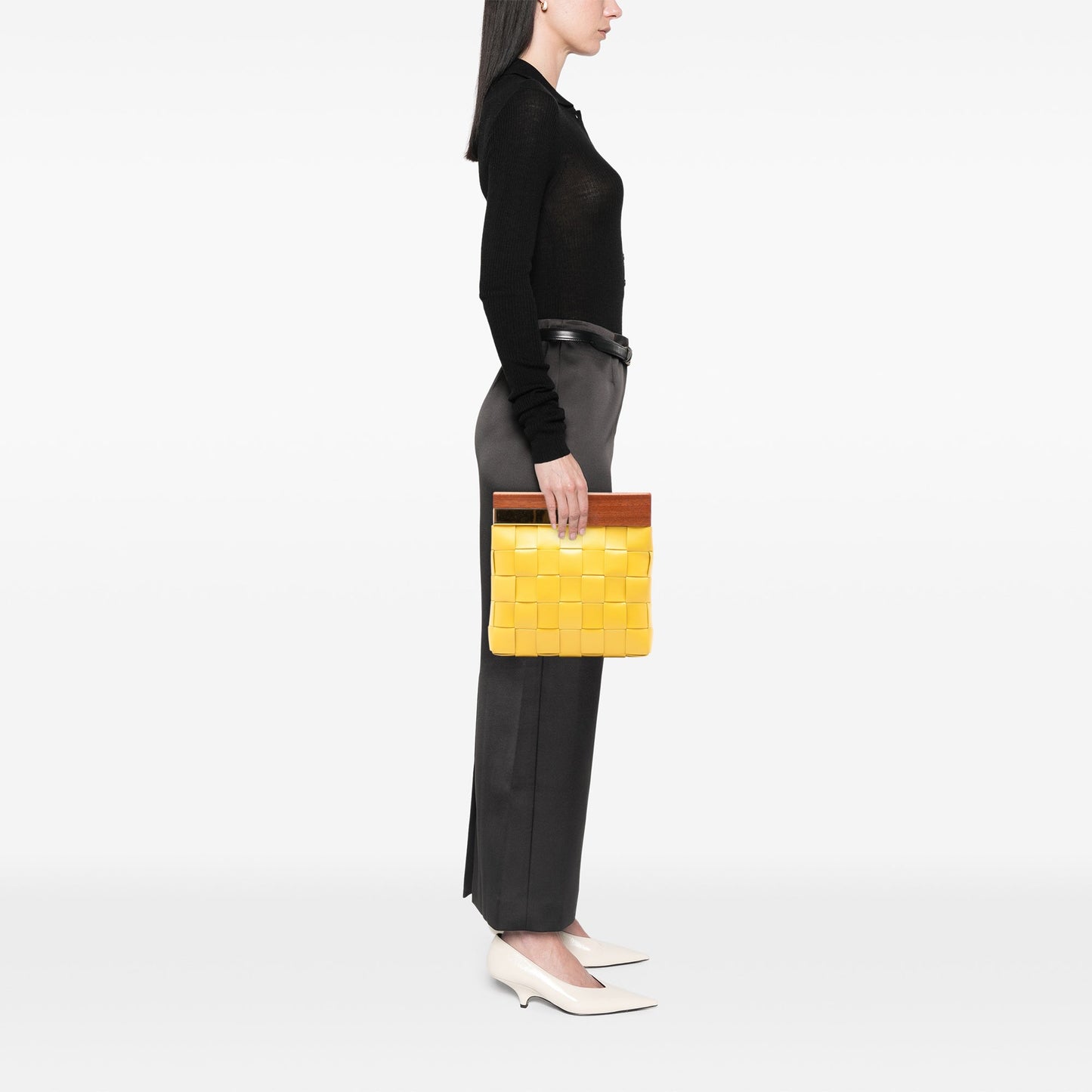 Bottega Veneta Lambskin Maxi Intrecciato The Snap Clutch