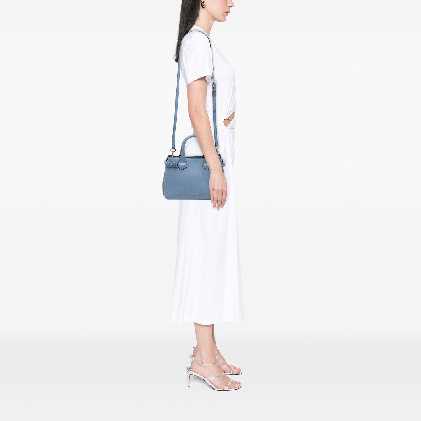 Small Leather and House Check Banner Satchel