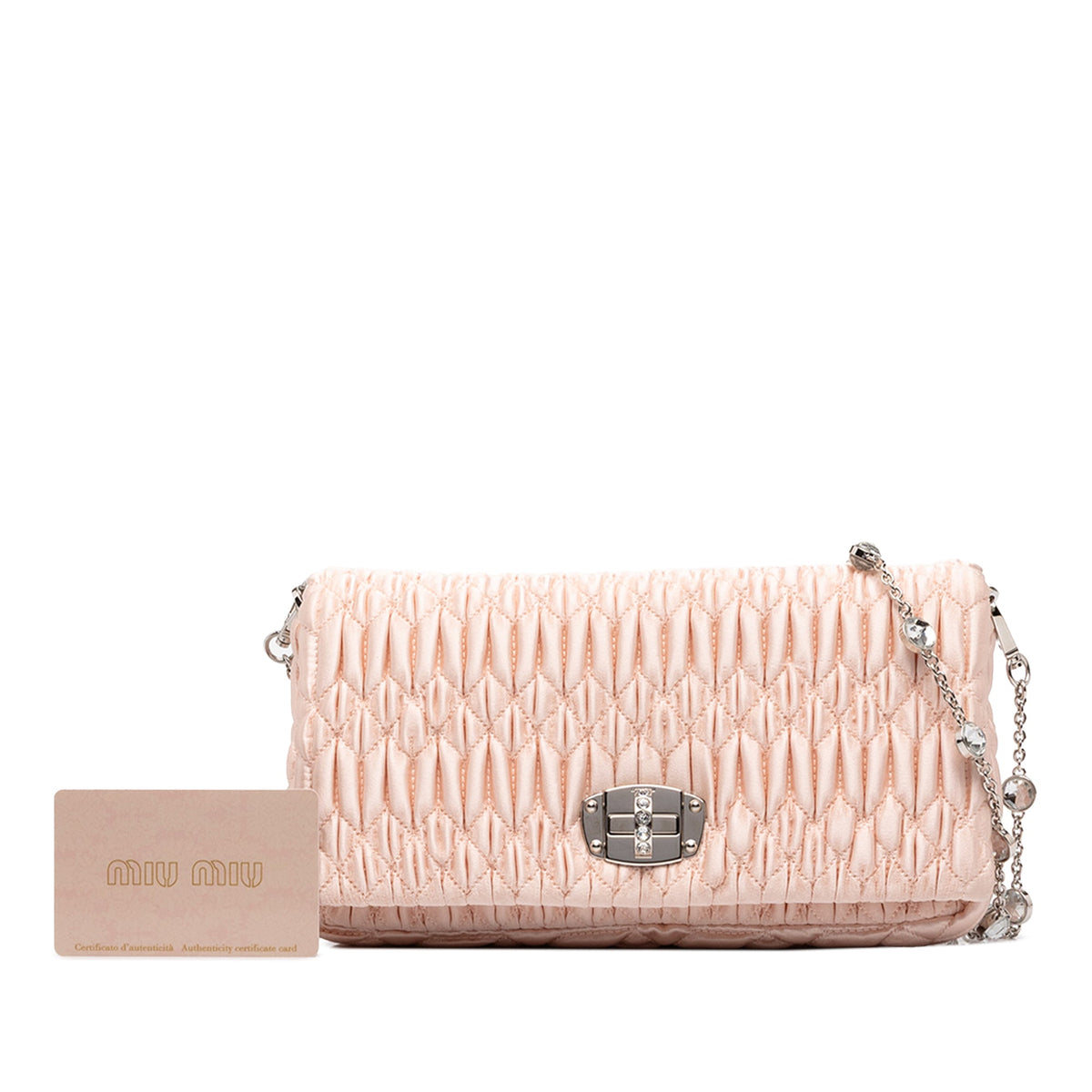 Miu Miu Matelasse Satin Crystal Chain Satchel