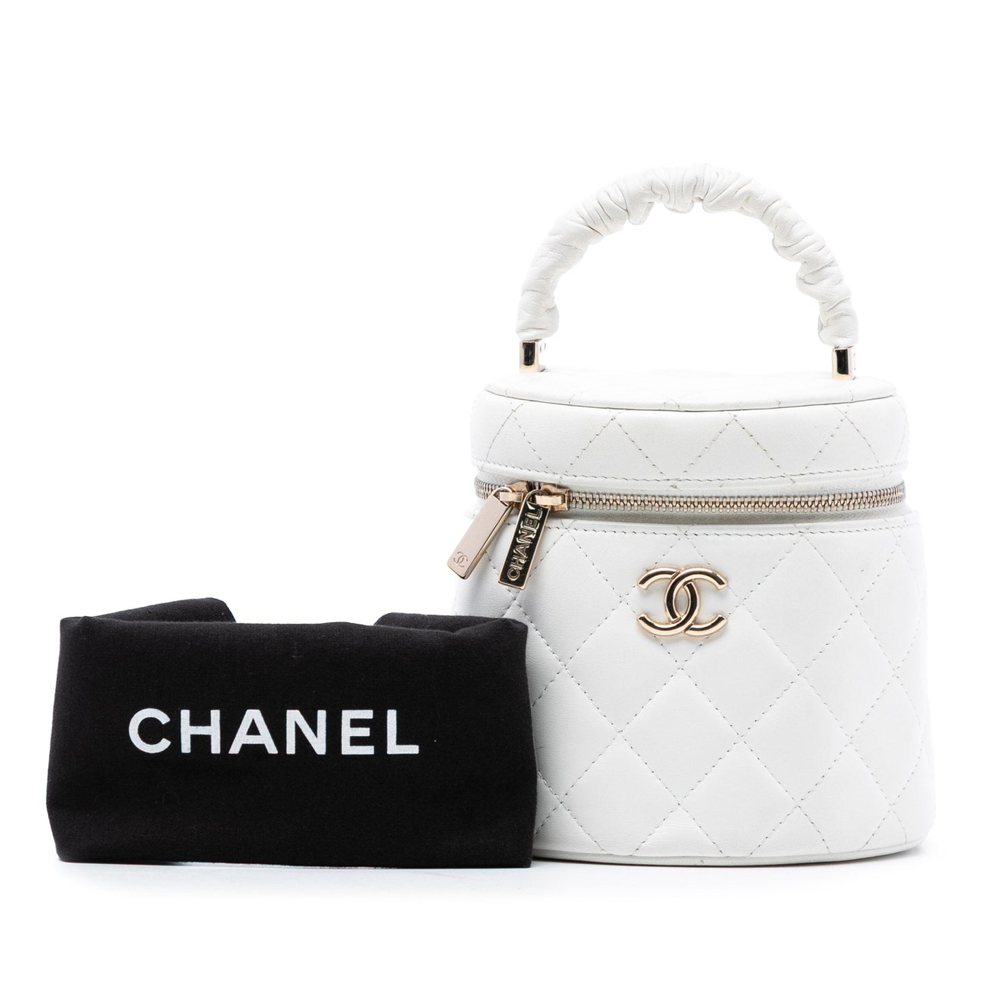 Quilted Lambskin Ruched Handle Vanity Case